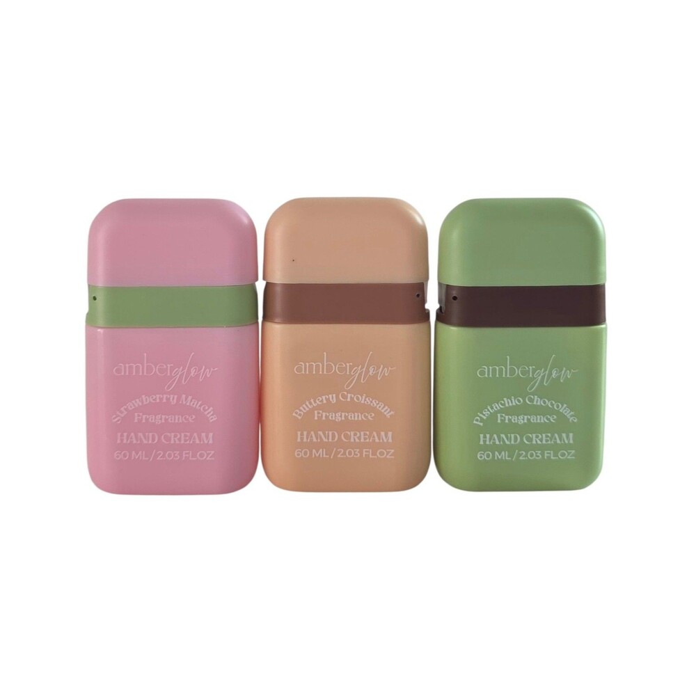 Amber Glow Hand Cream Pistachio Chocolate, Strawberry Matcha & Buttery Croissant